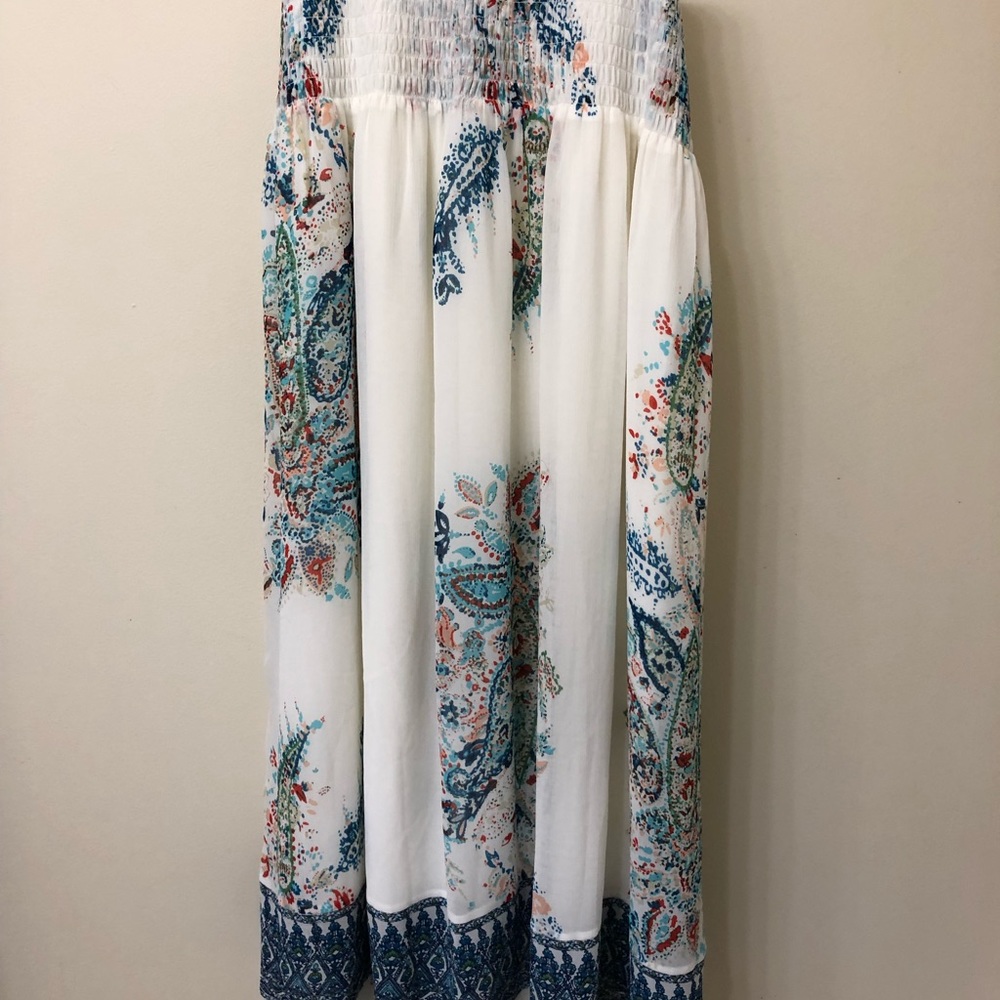 J Jill Smocked Waist Maxi Skirt Size S Paisley Print White